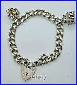 Vintage 925 Sterling Silver Curb Chain Charm Bracelet With 2 Charms 39.21g GC