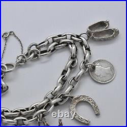 Vintage 925 Sterling Silver Double Chain Charm Bracelet with 5 Charms