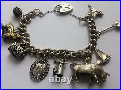 Vintage 925 Sterling Silver Ladies Charm Bracelet, (9xcharms) 63.73, Grams