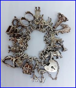 Vintage 925 Sterling Silver Padlock Charm Bracelet 17.5cm