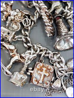Vintage 925 Sterling Silver Padlock Charm Bracelet 17.5cm