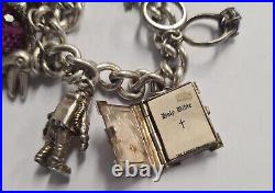 Vintage 925 Sterling Silver heavy Bracelet with Heart Padlock and 8 Charms