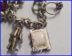 Vintage 925 Sterling Silver heavy Bracelet with Heart Padlock and 8 Charms