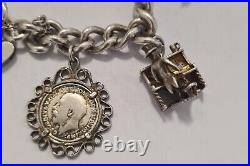 Vintage 925 Sterling Silver heavy Bracelet with Heart Padlock and 8 Charms