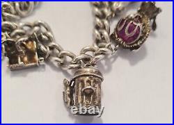 Vintage 925 Sterling Silver heavy Bracelet with Heart Padlock and 8 Charms