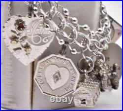 Vintage American Sterling Silver & 7 charm Traditional wide style Bracelet 7.1