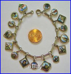Vintage Antique Austrian Silver Enamel Pilgrimage Souvenir Travel Charm Bracelet