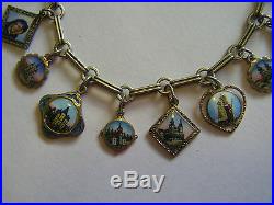 Vintage Antique Austrian Silver Enamel Pilgrimage Souvenir Travel Charm Bracelet