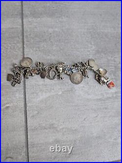 Vintage Antique Charm Bracelet Chain 925 Sterling Silver 36 Charms 18cm Long