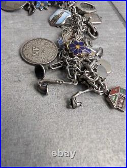 Vintage Antique Charm Bracelet Chain 925 Sterling Silver 36 Charms 18cm Long