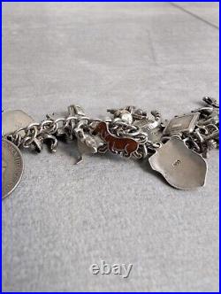 Vintage Antique Charm Bracelet Chain 925 Sterling Silver 36 Charms 18cm Long