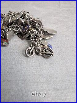 Vintage Antique Charm Bracelet Chain 925 Sterling Silver 36 Charms 18cm Long