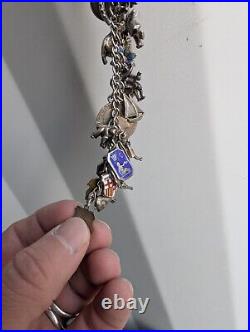 Vintage Antique Charm Bracelet Chain 925 Sterling Silver 36 Charms 18cm Long