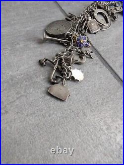 Vintage Antique Charm Bracelet Chain 925 Sterling Silver 36 Charms 18cm Long