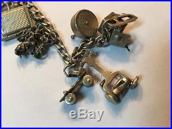 Vintage Antique Sterling Silver Charm Bracelet 19 Great Movable Rare Charms