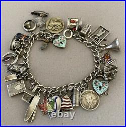 Vintage Antique Sterling Silver Loaded Moveable Charm Bracelet 28 Charms 58g 925