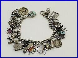 Vintage Antique Sterling Silver Loaded Moveable Charm Bracelet 28 Charms 58g 925