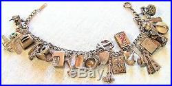 Vintage Automade Sterling Silver Charm 7 Bracelet With 28 Charms 10 Articulated