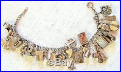 Vintage Automade Sterling Silver Charm 7 Bracelet With 28 Charms 10 Articulated