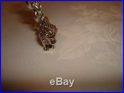 Vintage Beautiful Sterling Silver Lion Charm Solid Rollo Chain Bracelet 7.5