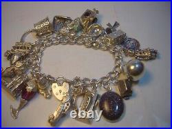 Vintage Big Solid Silver 24 Charm Bracelet Unique & Heavy 7.2 Investment