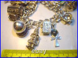 Vintage Big Solid Silver 24 Charm Bracelet Unique & Heavy 7.2 Investment