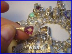 Vintage Big Solid Silver 24 Charm Bracelet Unique & Heavy 7.2 Investment