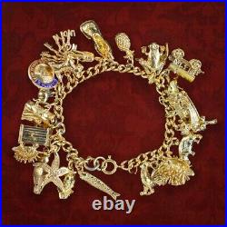 Vintage Charm Bracelet Silver 18ct Gold Gilt 24 Charms