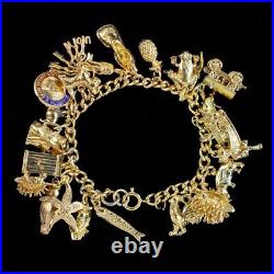 Vintage Charm Bracelet Silver 18ct Gold Gilt 24 Charms