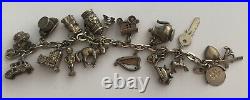 Vintage Charm Bracelet Silver 19 Charms 4 Opening Church Top Hat Fortune Teller