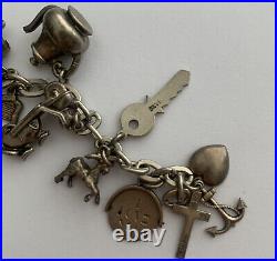 Vintage Charm Bracelet Silver 19 Charms 4 Opening Church Top Hat Fortune Teller