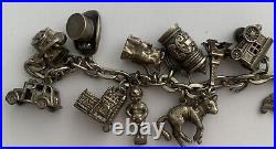 Vintage Charm Bracelet Silver 19 Charms 4 Opening Church Top Hat Fortune Teller