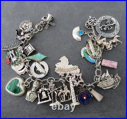 Vintage Charm Bracelet Sterling Silver 3.09 Ounces 87.6 Grams Some Articulated