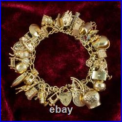 Vintage Charm Bracelet With Heart Padlock And 38 Charms