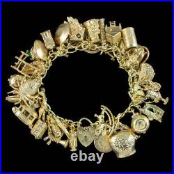 Vintage Charm Bracelet With Heart Padlock And 38 Charms