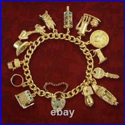 Vintage Charm Curb Bracelet With Heart Padlock And 13 Charms