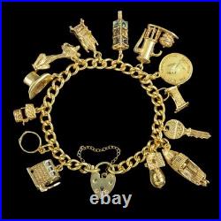 Vintage Charm Curb Bracelet With Heart Padlock And 13 Charms