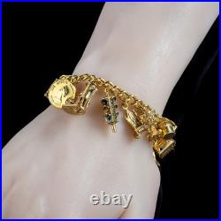 Vintage Charm Curb Bracelet With Heart Padlock And 13 Charms
