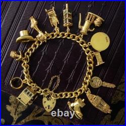 Vintage Charm Curb Bracelet With Heart Padlock And 13 Charms