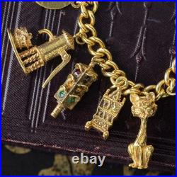 Vintage Charm Curb Bracelet With Heart Padlock And 13 Charms