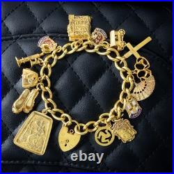 Vintage Charm Curb Bracelet With Heart Padlock And 14 Charms