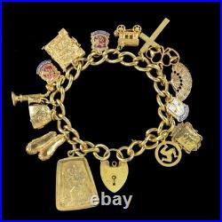 Vintage Charm Curb Bracelet With Heart Padlock And 14 Charms