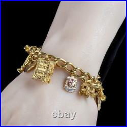 Vintage Charm Curb Bracelet With Heart Padlock And 14 Charms