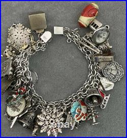 Vintage Christmas STERLING 925 SILVER (39) Charm Bracelet Santa 104 GRAMS