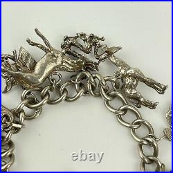 Vintage Chunky Solid Silver Charm Bracelet Various Charms 18cm Horse Giraffe Etc