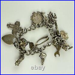 Vintage Chunky Solid Silver Charm Bracelet Various Charms 18cm Horse Giraffe Etc