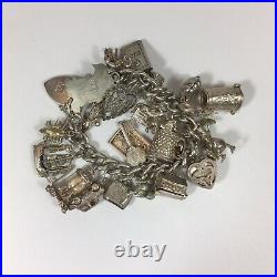 Vintage Chunky Sterling Silver Charm Bracelet Opening Charms 17cm In Length