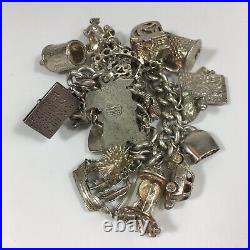 Vintage Chunky Sterling Silver Charm Bracelet Opening Charms 17cm In Length