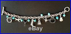 Vintage Country-Western CHUNKY Sterling Silver Charm Bracelet With Turquoise