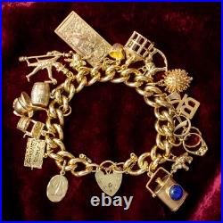 Vintage Curb Charm Bracelet With Heart Padlock And 18 Charms Vintage Curb Charm Bracelet With Heart Padlock And 18 Charms
